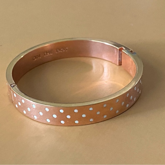 Kate Spade New York Authentic “On The Dot”White Polka Dots, Gold Brangle - Picture 8 of 12